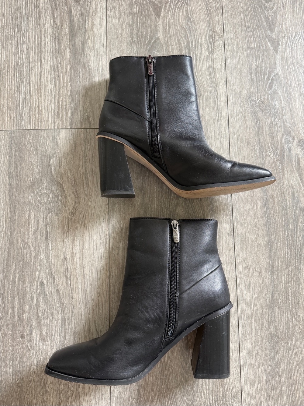 Franco Sarto Black Leather Ankle Booties with Block Heel